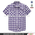 mens two chest pockets purple square check short sleeve shirt